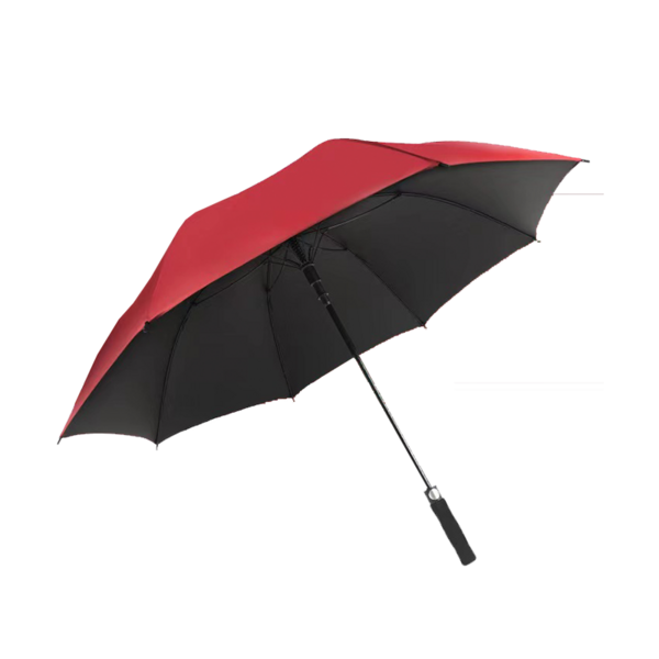 (Кол-во в коробке 50 шт) Гольф-зонт 8K с прямой ручкой и черным резиновым покрытием (бордовый цвет).