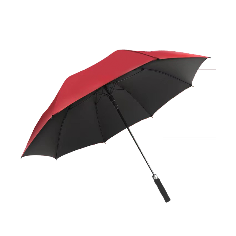 (Кол-во в коробке 50 шт) Гольф-зонт 8K с прямой ручкой и черным резиновым покрытием (бордовый цвет).
